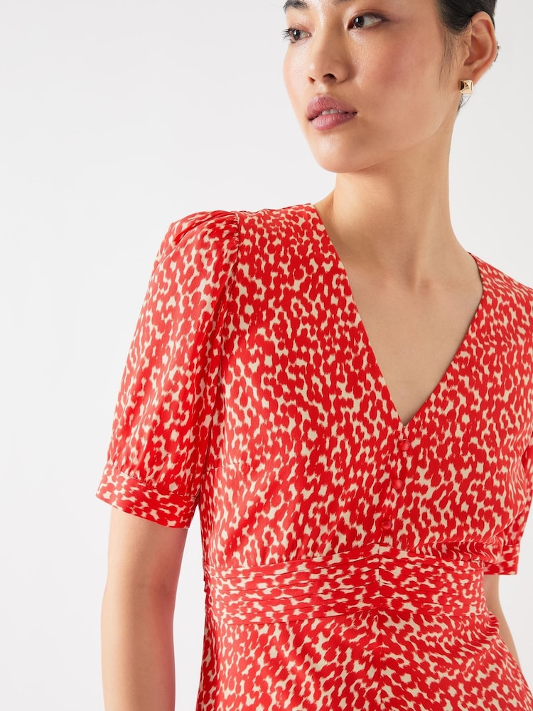 LK Bennett Red Rosamund Aurora Silk Blend Ikat Spot Print Silk Blend Dress - Image 4 of 4