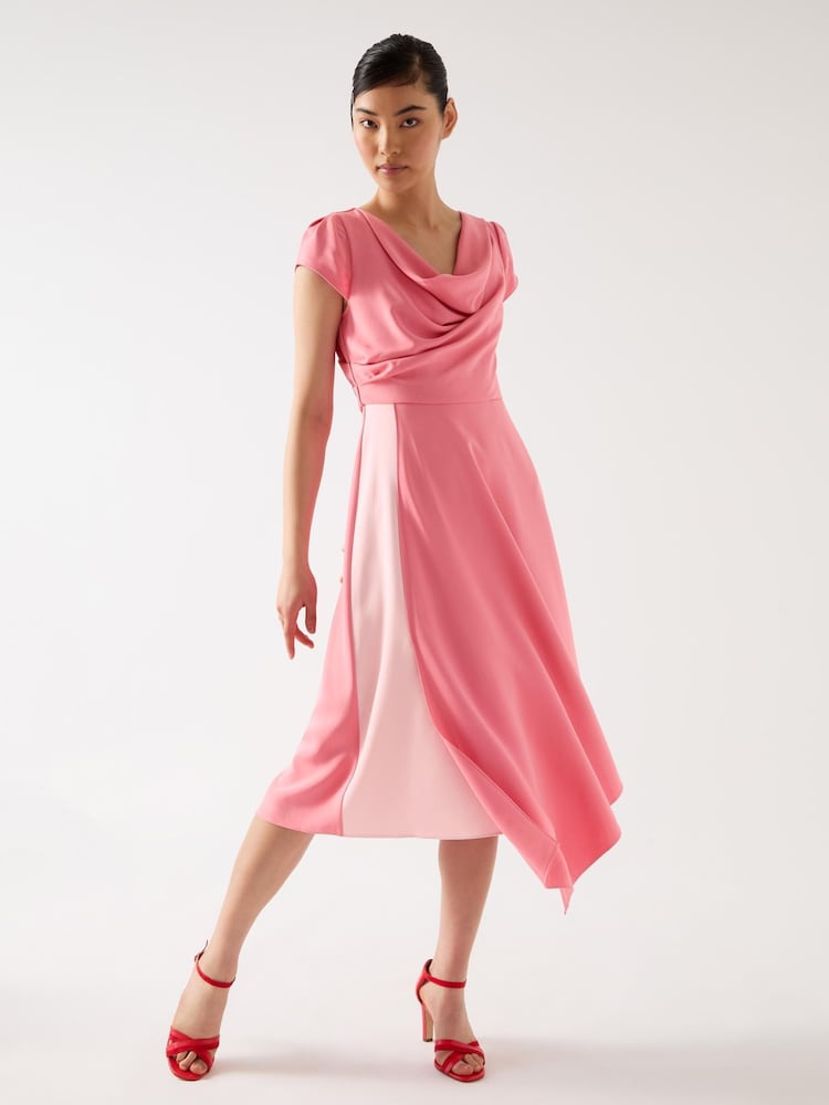LK Bennett Pink Moon Desert Viscose Blend Contrasting Crepe Dress - Image 2 of 4 LK Bennett Pink Moon Desert Viscose Blend Contrasting Crepe Dress - Image 2 of 4
