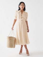 LK Bennett Cream Sophie Petite Viscose Blend 30'S Polka Dot Print Collared Dress - Image 3 of 4