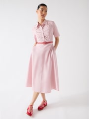 LK Bennett Pink Grace 100% Cotton Embroidered Lace Panel Bib Dress - Image 1 of 5