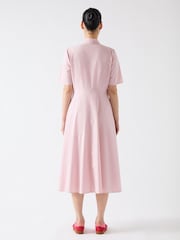 LK Bennett Pink Grace 100% Cotton Embroidered Lace Panel Bib Dress - Image 2 of 5