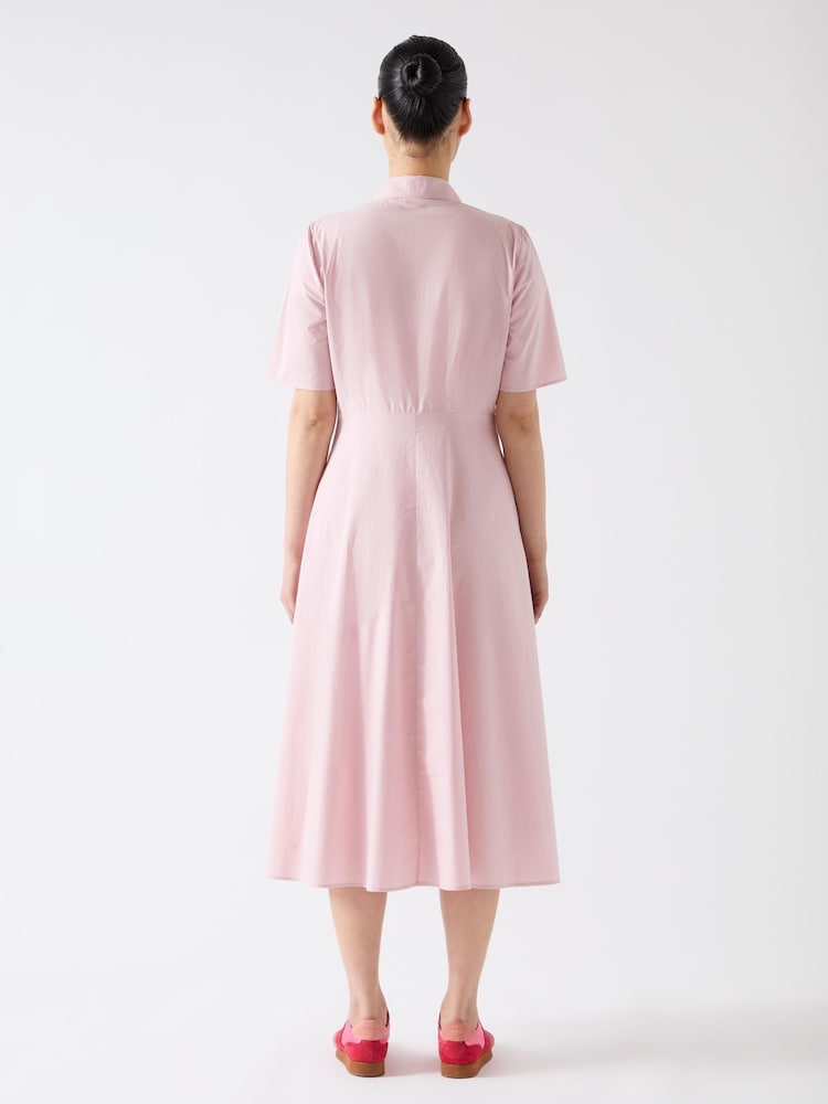 LK Bennett Pink Grace 100% Cotton Embroidered Lace Panel Bib Dress - Image 2 of 5