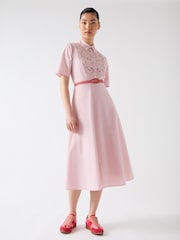 LK Bennett Pink Grace 100% Cotton Embroidered Lace Panel Bib Dress - Image 3 of 5