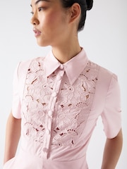 LK Bennett Pink Grace 100% Cotton Embroidered Lace Panel Bib Dress - Image 5 of 5