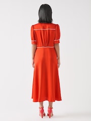 LK Bennett Red Petite Lou Aurora Viscose Contrast Trim Satin Crepe Dress - Image 2 of 4
