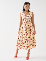 LK Bennett Cream Petite Gaia Birch Multi Cotton Ikat Flower Panelled Cotton Dress - Image 1 of 3