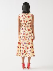 LK Bennett Cream Petite Gaia Birch Multi Cotton Ikat Flower Panelled Cotton Dress - Image 2 of 3