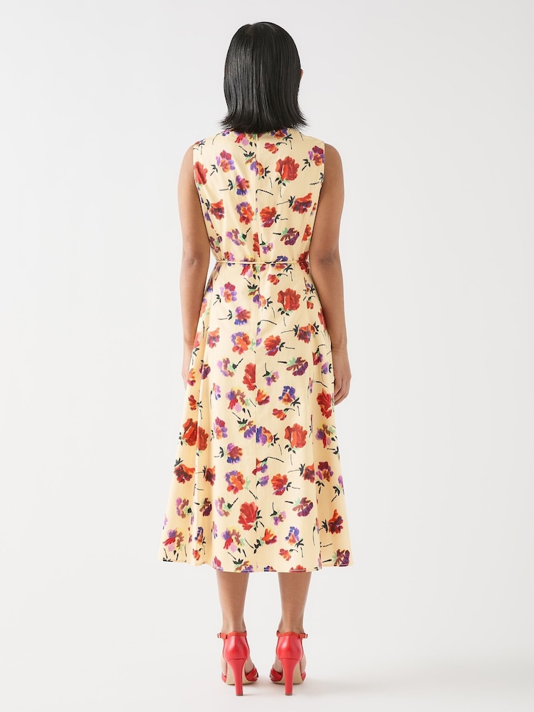 LK Bennett Cream Petite Gaia Birch Multi Cotton Ikat Flower Panelled Cotton Dress - Image 2 of 3
