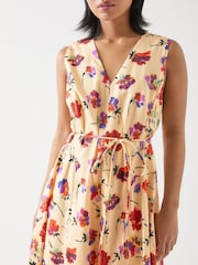 LK Bennett Cream Petite Gaia Birch Multi Cotton Ikat Flower Panelled Cotton Dress - Image 3 of 3
