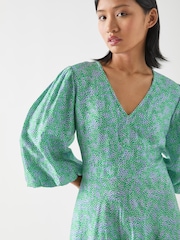 LK Bennett Green Lola Petite Birch Viscose Blend Blossom Print Jacquard Dress With Statement Sleeve - Image 3 of 3