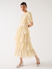 LK Bennett White Cecily Blend Lace Tiered Maxi Dress - Image 3 of 4