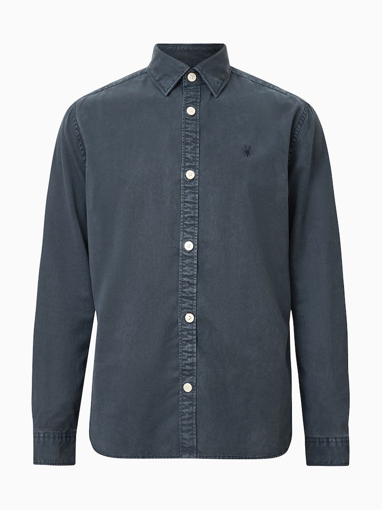 AllSaints Blue Bodhi Long Sleeve Overshirt - Image 7 of 7 AllSaints Blue Bodhi Long Sleeve Overshirt - Image 7 of 7