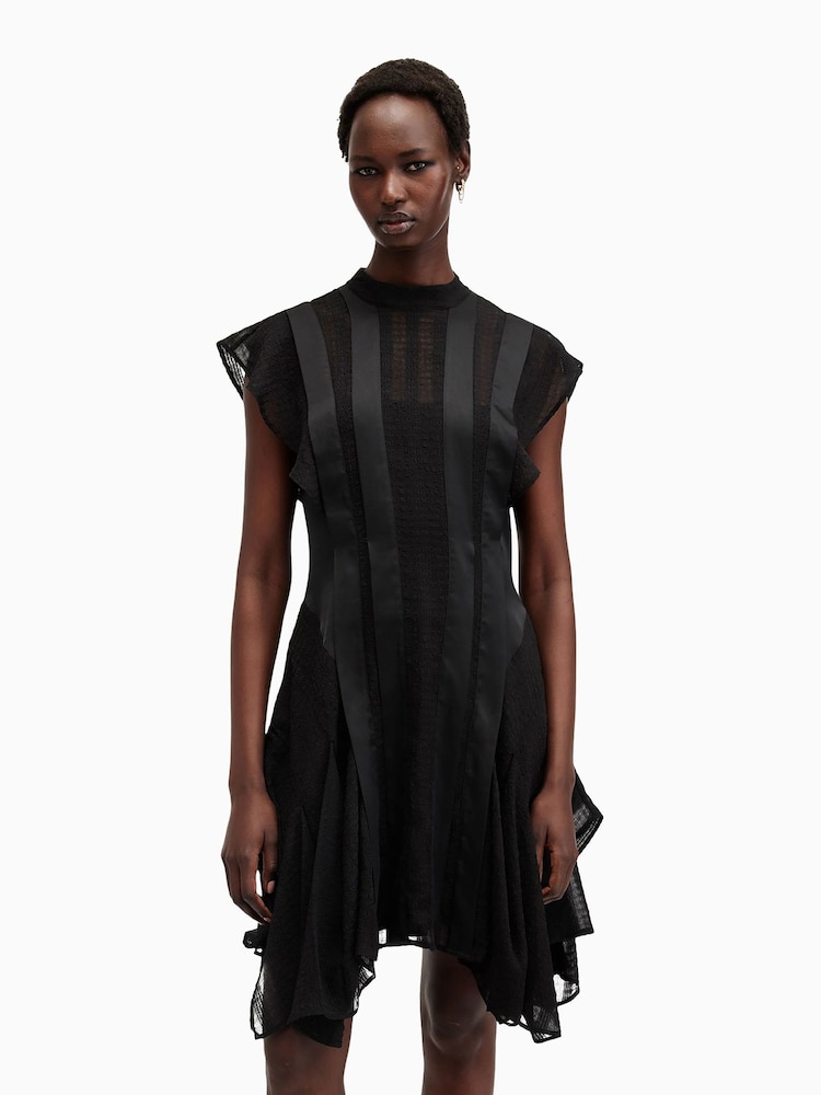 AllSaints Black Fleur Texture Dress - Image 2 of 9
