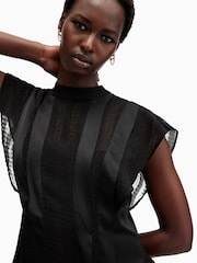 AllSaints Black Fleur Texture Dress - Image 3 of 9