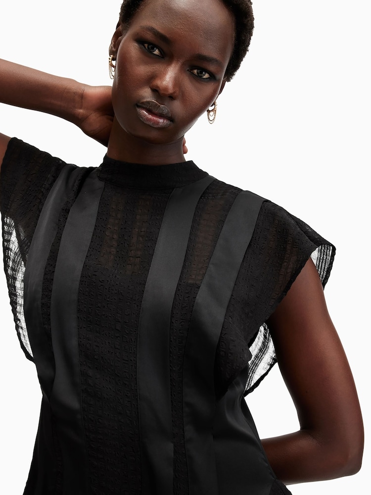 AllSaints Black Fleur Texture Dress - Image 3 of 9