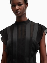 AllSaints Black Fleur Texture Dress - Image 5 of 9