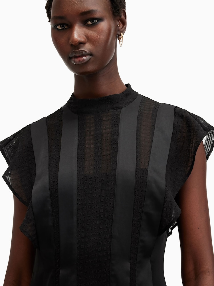 AllSaints Black Fleur Texture Dress - Image 5 of 9