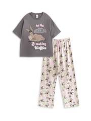 Vanilla Underground Grey Womens Shrek Multicoloured Short Sleeve Long Leg 100% Cotton Pyjamas Set - Image 1 of 6