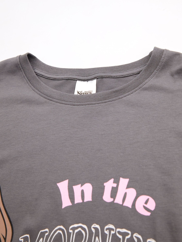 Vanilla Underground Grey Womens Shrek Multicoloured Short Sleeve Long Leg 100% Cotton Pyjamas Set - Image 4 of 6