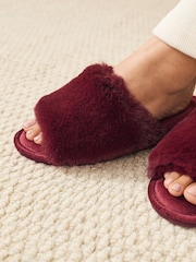 Berry Red Faux Fur Slider Slippers - Image 2 of 8