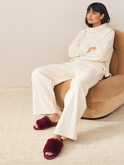 Berry Red Faux Fur Slider Slippers - Image 3 of 8