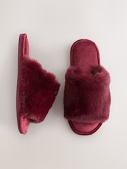 Berry Red Faux Fur Slider Slippers - Image 4 of 8