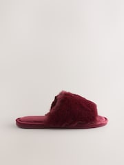 Berry Red Faux Fur Slider Slippers - Image 5 of 8
