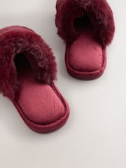 Berry Red Faux Fur Slider Slippers - Image 8 of 8