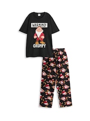 Vanilla Underground Black Mens Disney Snow White Black Short Sleeve Long Leg 100% Cotton Pyjamas Set - Image 1 of 6