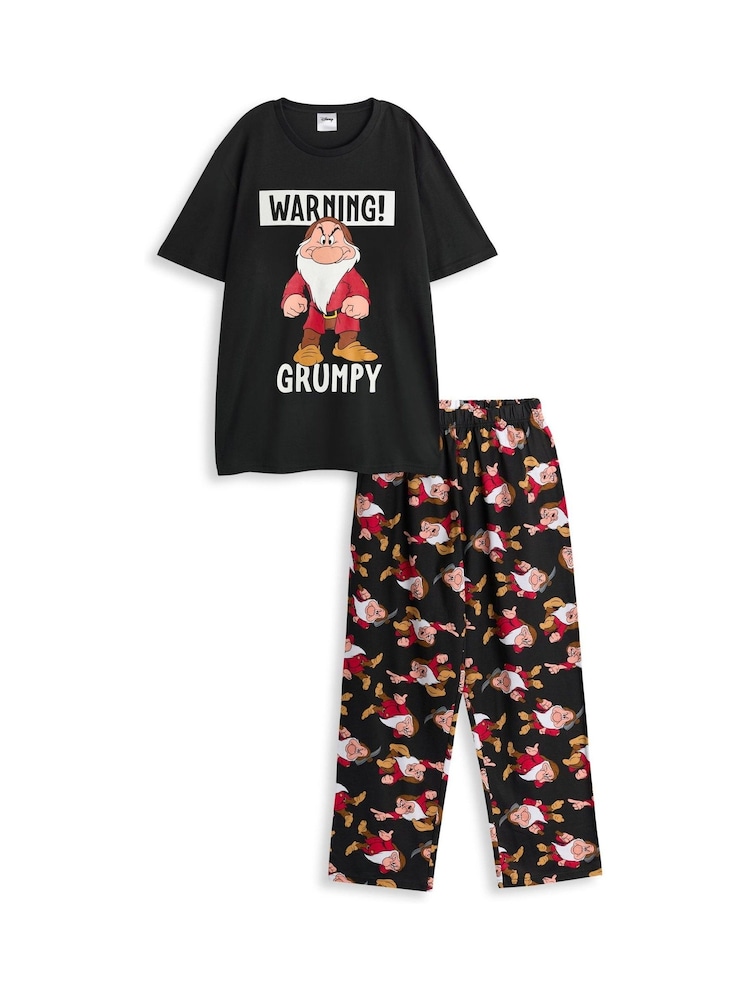 Vanilla Underground Black Mens Disney Snow White Black Short Sleeve Long Leg 100% Cotton Pyjamas Set - Image 1 of 6