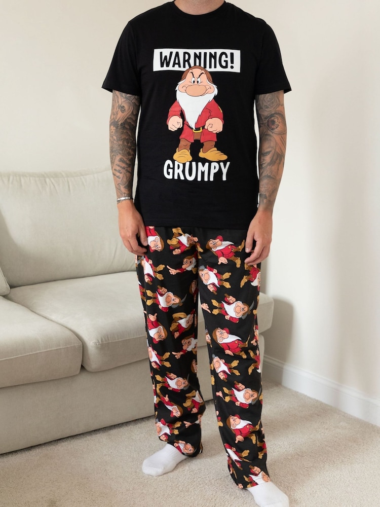 Vanilla Underground Black Mens Disney Snow White Black Short Sleeve Long Leg 100% Cotton Pyjamas Set - Image 1 of 8 Vanilla Underground Black Mens Disney Snow White Black Short Sleeve Long Leg 100% Cotton Pyjamas Set - Image 1 of 8