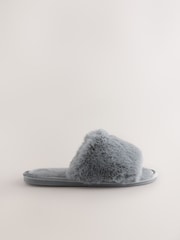 Grey Faux Fur Slider Slippers - Image 4 of 7
