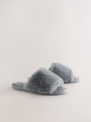Grey Faux Fur Slider Slippers - Image 5 of 7