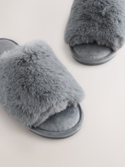 Grey Faux Fur Slider Slippers - Image 6 of 7