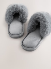 Grey Faux Fur Slider Slippers - Image 7 of 7