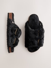 Black Footbed Comfort Slippers - Image 1 of 7