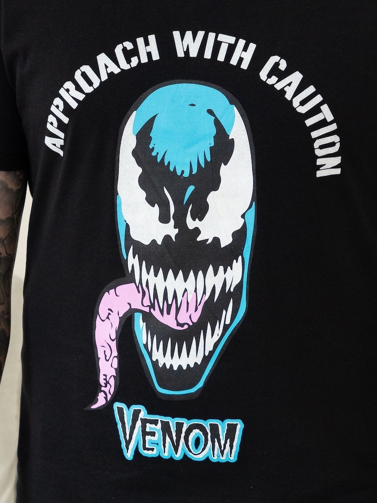 Vanilla Underground Black Mens Marvel Venom Black Short Sleeve Long Leg 100% Cotton Pyjamas Set - Image 8 of 8