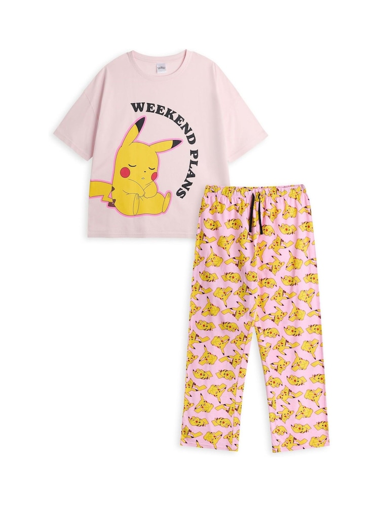 Vanilla Underground Pink Womens Pokemon Pink Short Sleeve Long Leg 100% Cotton Pyjamas Set - Image 1 of 6