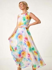 Roman White Petite Floral Print Ruched Midi Dress - Image 1 of 5