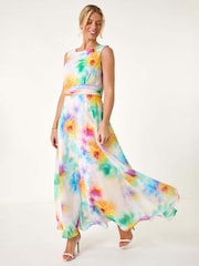 Roman White Petite Floral Print Ruched Midi Dress - Image 2 of 5