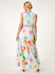 Roman White Petite Floral Print Ruched Midi Dress - Image 3 of 5