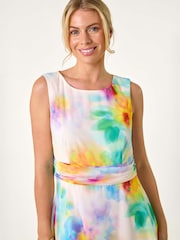 Roman White Petite Floral Print Ruched Midi Dress - Image 4 of 5