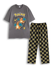 Vanilla Underground Black Mens Pokemon Multicoloured Short Sleeve Long Leg 100% Cotton Pyjamas Set - Image 1 of 6