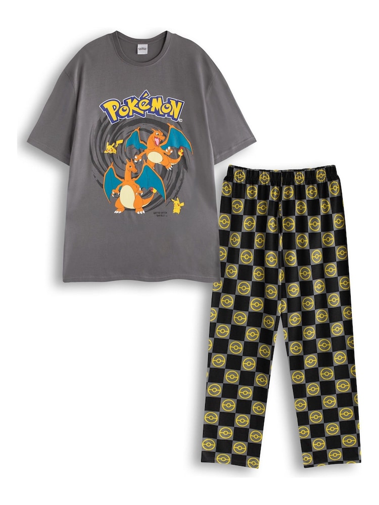 Vanilla Underground Black Mens Pokemon Multicoloured Short Sleeve Long Leg 100% Cotton Pyjamas Set - Image 1 of 6