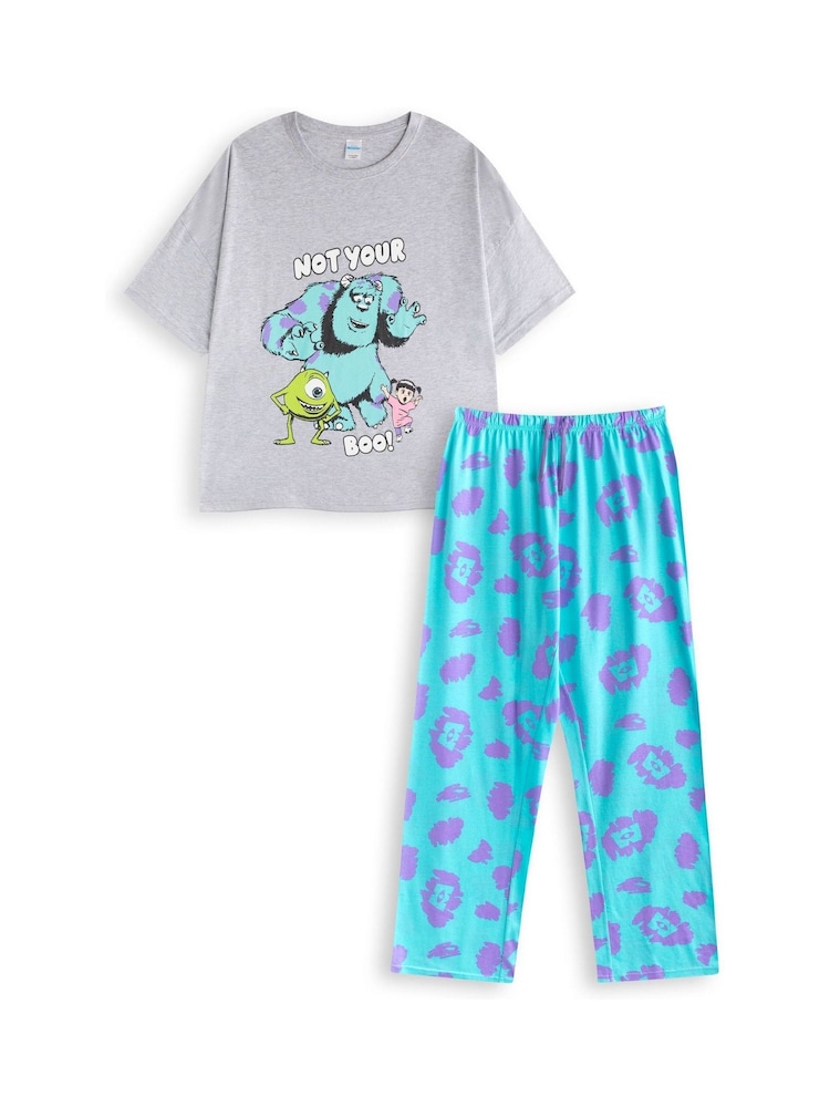 Vanilla Underground Blue Womens Disney Monsters Inc Multicoloured Short Sleeve Long Leg 100% Cotton Pyjamas Set - Image 1 of 6