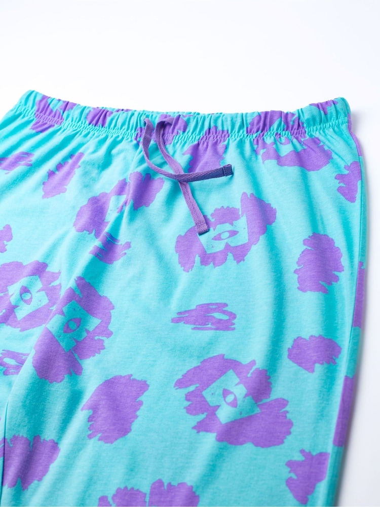 Vanilla Underground Blue Womens Disney Monsters Inc Multicoloured Short Sleeve Long Leg 100% Cotton Pyjamas Set - Image 6 of 6