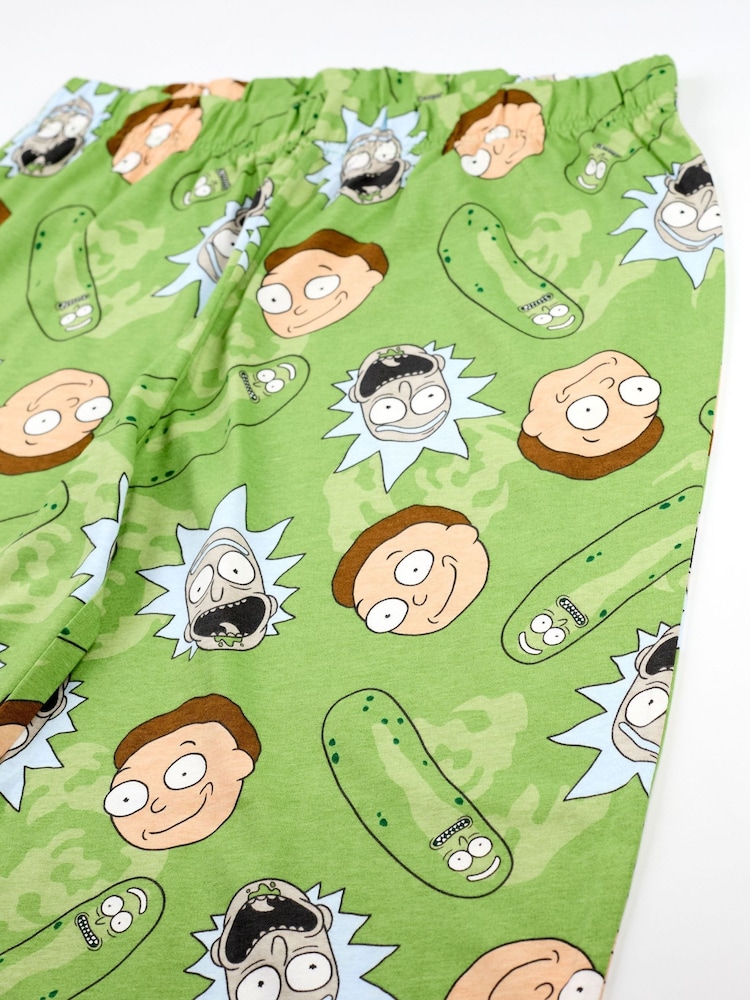 Vanilla Underground Green Mens Rick And Morty Multicoloured Short Sleeve Long Leg 100% Cotton Pyjamas Set - Image 6 of 6