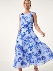 Roman Blue Petite Floral Print Midi Dress - Image 1 of 5