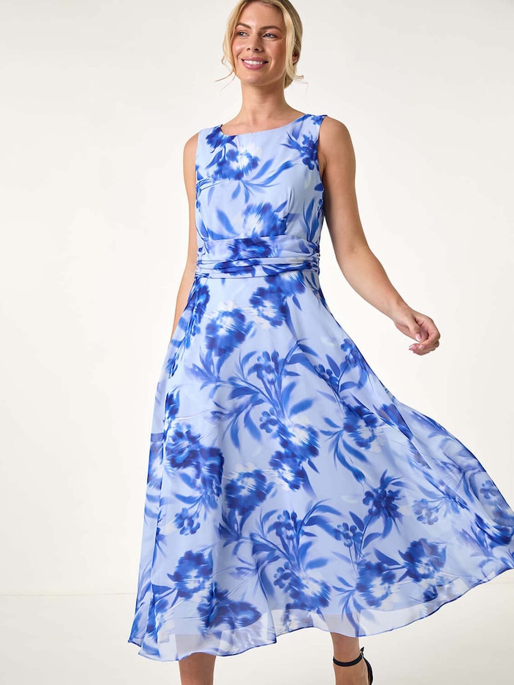 Roman Blue Petite Floral Print Midi Dress - Image 1 of 5