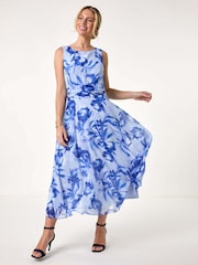 Roman Blue Petite Floral Print Midi Dress - Image 3 of 5